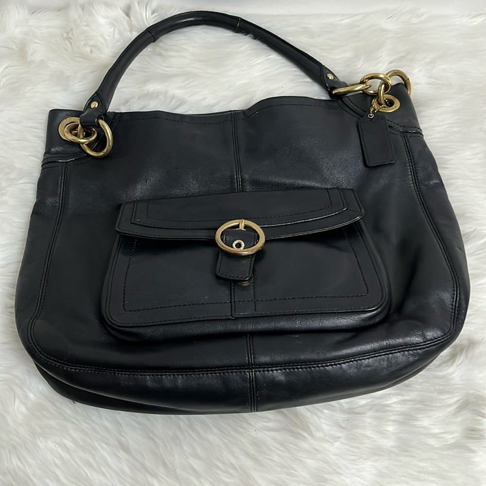 Coach Black Leather Shoulder Bag L1126-F18889 Multi Pocket Zip Purse